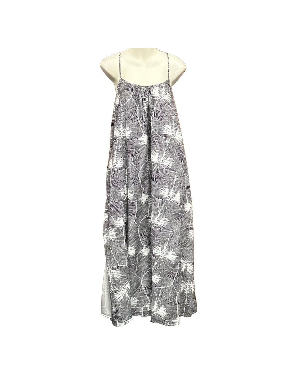 Banana Republic tropical print maxi cotton dress black white Size 0 Petite lined